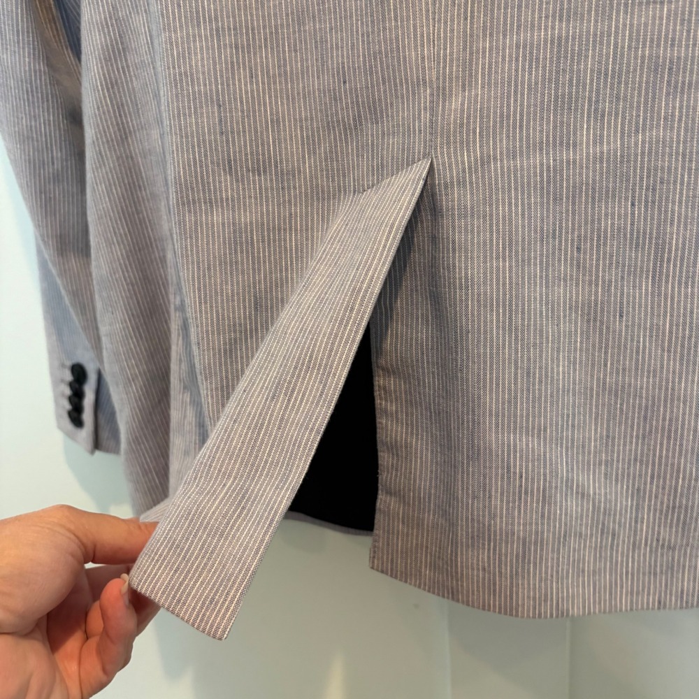 Linen Blend Blazer 44R Blue Striped Slim Fit Casual Jacket Express Lightweight - Picture 11 of 15